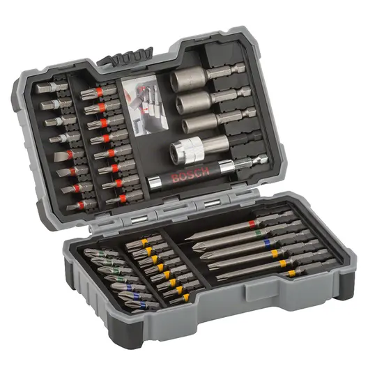 Комплект битове Bosch PH/PZ/SB/TX/SW/SP/RB/TS/TW с магнитен държач  1/4", 43 бр., Extra Hard