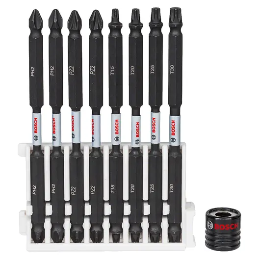 Комплект битове Bosch двустранни с магнитен държач  1/4", 110 мм, 9 бр., Impact Control Multi Construction