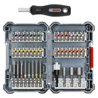 Комплект битове Bosch PH/PZ/SB/TX/SW/SP/RB/TS/TW с магнитен държач и отвертка 1/4", 45 бр.