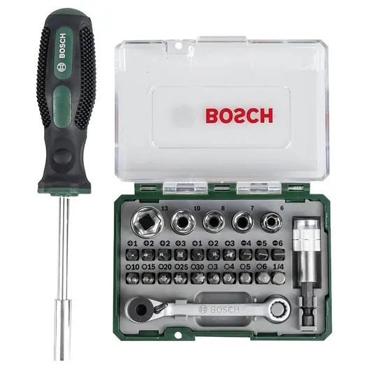 Магнитна отвертка-държач Bosch с тресчотка и сменяеми накрайници  27 бр.