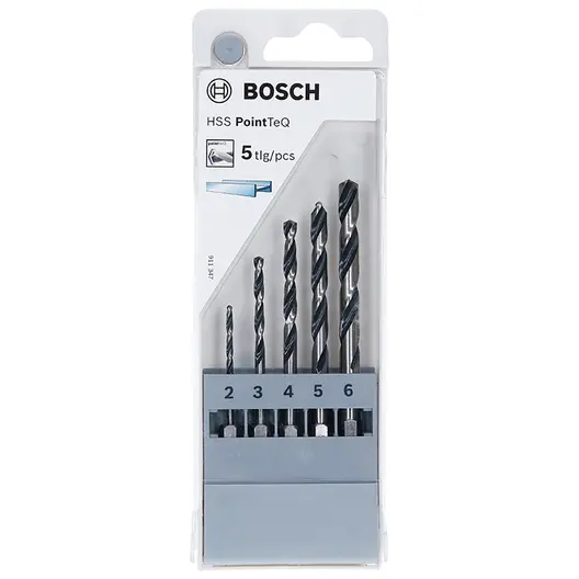 Свредло за метал HSS Bosch с 6-стенна опашка  2-6 мм, 5 бр., PointTeQ Hex