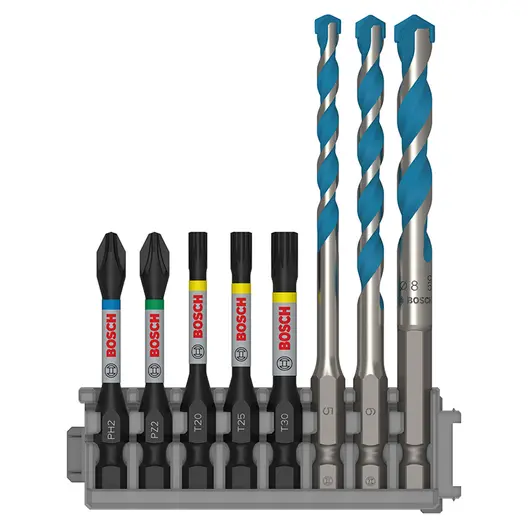 Комплект битове Bosch със свредла и държач  1/4", 8 бр., PRO Impact