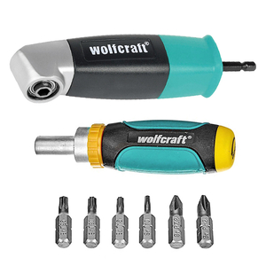 Приставка за винтоверт Wolfcraft ъглова комплект с отвертка 1/4", 130 мм