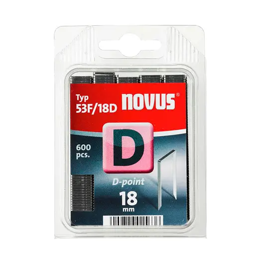 Скоби за такери Novus с D-образен връх  тип D53F/D, 11.3x1.25x18 мм, 600 бр.