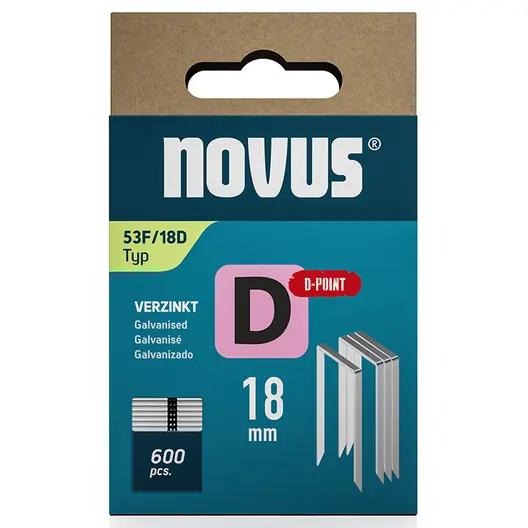 Скоби за такери Novus с D-образен връх  тип D53F/D, 11.3x1.25x18 мм, 600 бр.