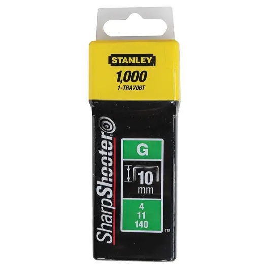 Скоби за такери Stanley  тип G11, 10.6x1.25x10 мм, поцинкована стомана, 1000 бр., 1-TRA706T