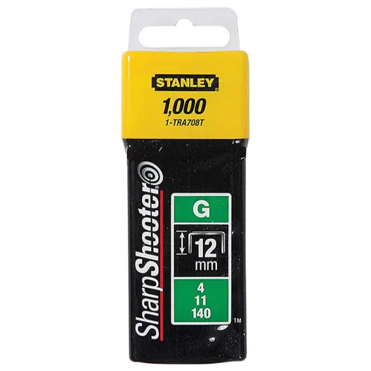 Скоби за такери Stanley  тип G11, 10.6x1.25x12 мм, поцинкована стомана, 1000 бр., 1-TRA708T