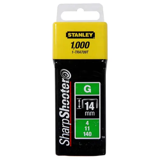Скоби за такери Stanley  тип G11, 10.6x1.25x14 мм, поцинкована стомана, 1000 бр., 1-TRA709T