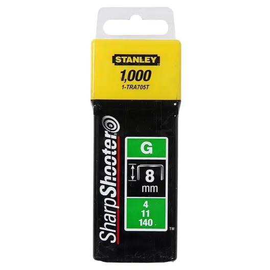 Скоби за такери Stanley  тип G11, 10.6x1.25x8 мм, поцинкована стомана, 1000 бр., 1-TRA705T