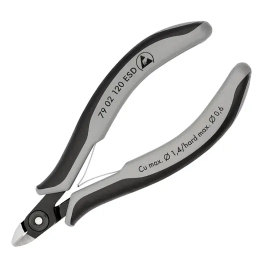 Странични клещи резачки Knipex за електроника  с отваряща пружина, 120 мм, 79 02 120 ESD