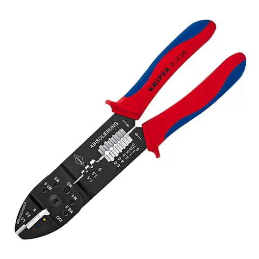 Кербовъчни клещи Knipex за изолирани кабелни обувки и неизолирани плоски кабелни обувки  0.5-6 мм2, 240 мм, 97 22 240