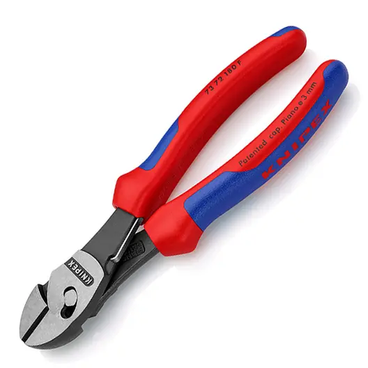 Странични клещи резачки Knipex усилени  с лостов механизъм, с отваряща пружина, 180 мм, TwinForce