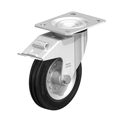 Колело промишлено Blickle метално с каучуков бандаж завиващо с планка и ...