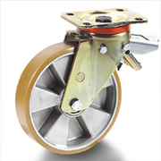 Колело промишлено Tellure Rota алуминиево с полиуретанов бандаж завиващо с планка и спирачка 200 мм, 750 кг, Series 65 - product - 048 MIP 049