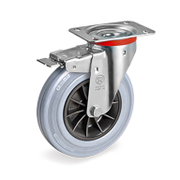 Колело промишлено Tellure Rota полипропиленово с каучуков бандаж, завиващо с планка и спирачка 100 мм, 80 кг, Series 22 - product - 048 MIP 087