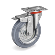 Колело промишлено Tellure Rota метално с каучуков бандаж завиващо с планка и спирачка 125 мм, 130 кг, Series 23 - product - 048 MIP 100