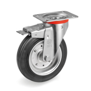 Колело промишлено Tellure Rota метално с каучуков бандаж завиващо с планка и спирачка 200 мм, 230 кг, Series 53 - product - 048 MIP 257