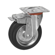 Колело промишлено Tellure Rota метално с каучуков бандаж завиващо с планка и спирачка 100 мм, 80 кг, Series 53 - product - 048 MIP 253