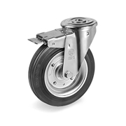 Колело промишлено Tellure Rota метално с каучуков бандаж завиващо с щифт и спирачка 150 мм, 170 кг, Series 53 - product - 048 MIP 268