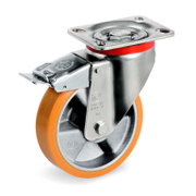 Колело промишлено Tellure Rota алуминиево с полиуретанов бандаж завиващо с планка и спирачка 100 мм, 250 кг, Series 65 - product - 048 MIP 338