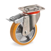 Колело промишлено Tellure Rota алуминиево с полиуретанов бандаж завиващо с планка и спирачка 125 мм, 350 кг, Series 65 - product - 048 MIP 407