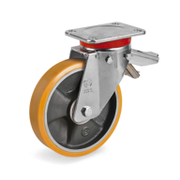 Колело промишлено Tellure Rota чугунено с полиуретанов бандаж завиващо с планка и спирачка 200 мм, 1000 кг, Series 65 - product - 048 MIP 415