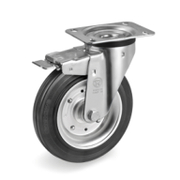 Колело промишлено Tellure Rota метално с каучуков бандаж завиващо с планка и спирачка 200 мм, 230 кг, Series 05 - product - 048 MIP 728