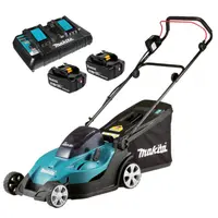 Акумулаторна косачка Makita  с 2 батерии и зарядно, 36 V, 5 Ah, 430 мм, 575 м2, DLM432PT2