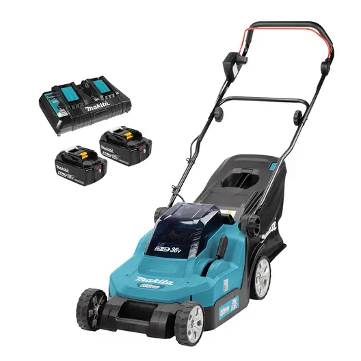 Акумулаторна косачка Makita  с 2 батерии и зарядно, 36 V, 4 Ah, 380 мм, 560 м2, DLM382PM2