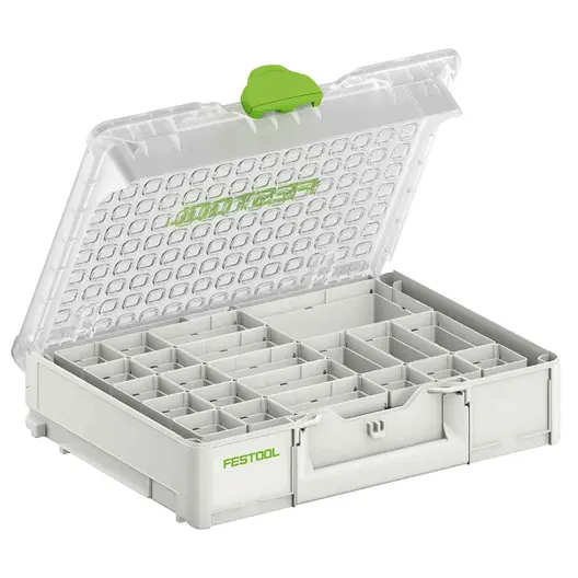 Органайзер за консумативи Festool пластмасов с прегради  505x295x89 мм, бял, SYS3 ORG L 89 22xESB