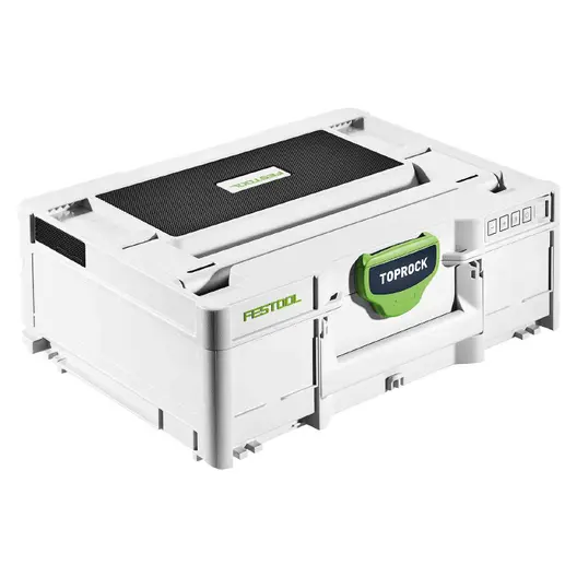 Пластмасов куфар Festool за инструменти с високоговорител  с вградена батерия и зарядно, 396x296x137 мм, бял, Toprock SYS3 BT20 M 137