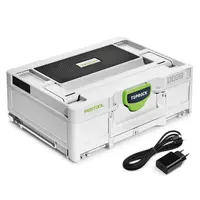 Пластмасов куфар Festool за инструменти с високоговорител с вградена батерия и зарядно, 396x296x137 мм, бял, Toprock SYS3 BT20 M 137 USB-C