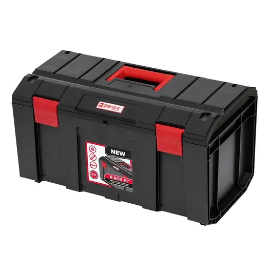 Пластмасов куфар Qbrick Regular за инструменти  485х284х265 мм, 22 кг, черен с червени закопчалки, R-Box
