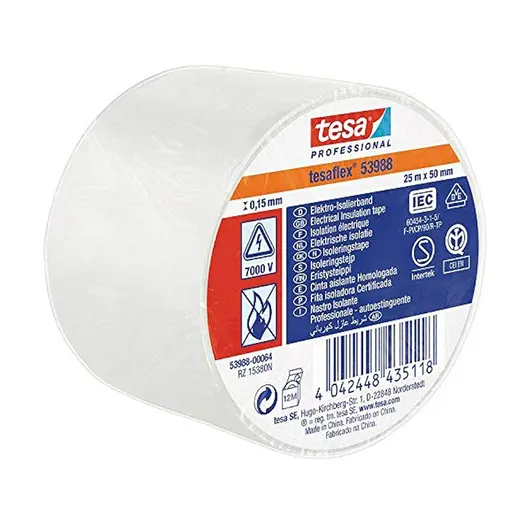 Лента Tesa електроизолационна  50 мм, 20 м, бяла, PVC, tesaflex®