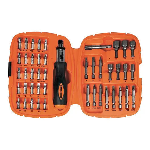 Магнитна отвертка-държач Black & Decker с тресчотка и сменяеми накрайници  45 бр., Piranha