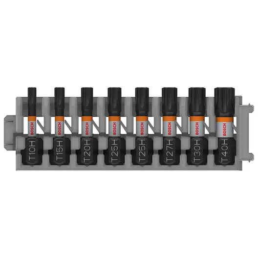 Комплект битове Bosch TX Torx с отвор  TX 10/15/20/25/27/30/40, 1/4", 25 мм, 8 бр., PRO TH Impact