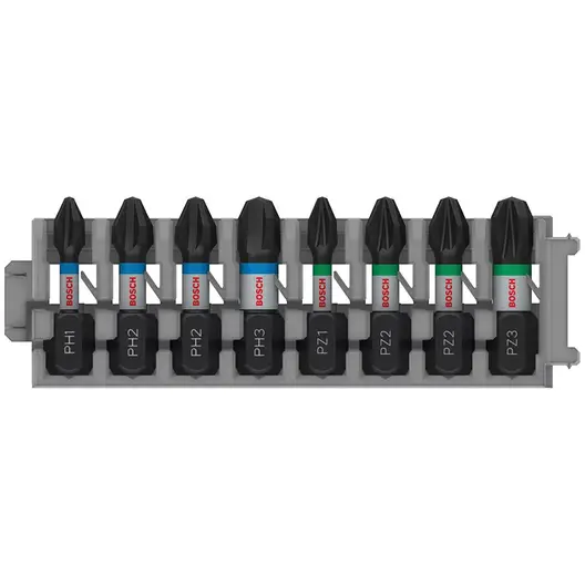 Комплект битове Bosch PH/PZ  PH 1/2/3, PZ 1/2/3, 1/4", 25 мм, 8 бр., PRO Impact