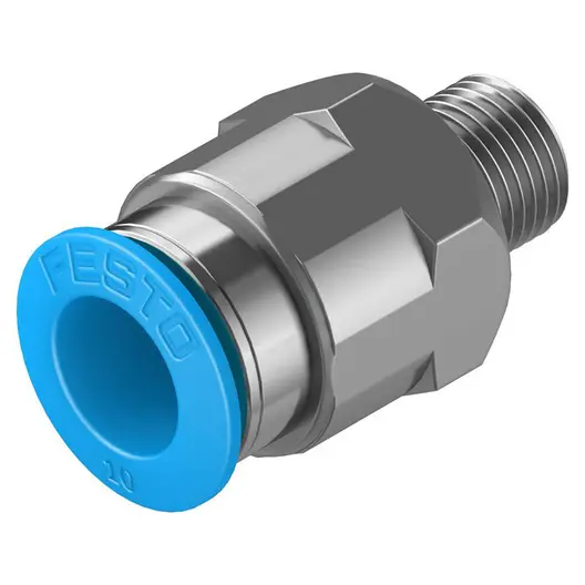 Съединител пневматичен Festo Push In шлаух - резба  1/8", шлаух 10 мм, QS-1/8-10