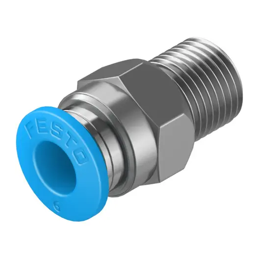 Съединител пневматичен Festo Push In шлаух - резба  1/8", шлаух 6 мм, QS-1/8-6