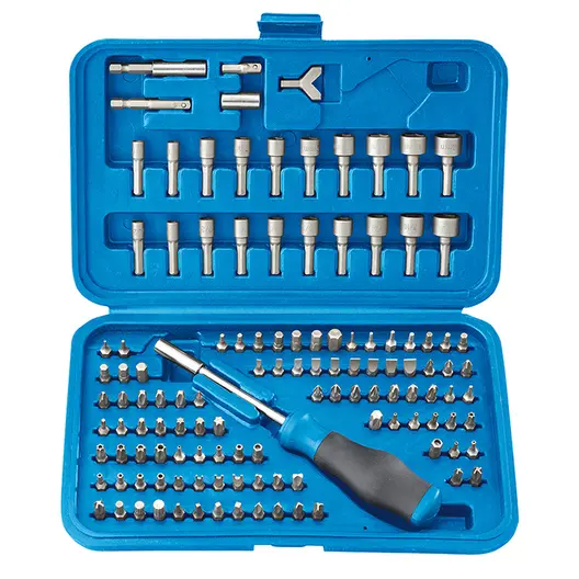 Комплект битове Fervi PH/PZ/SB/TX/SW/SP/RB/TS/TW с магнитен държач  1/4", 122 бр.