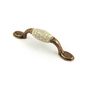 Дръжка за мебели Rei и метал и порцелан  стар месинг и напукан порцелан, 127 мм, 96 мм, R 835-96 AB/CR - product - 067 DEM 836