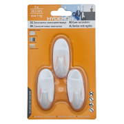 Закачалка Hyderon самозалепваща се, единична  22.5x55 мм, бяла, 3 бр./опак., HA-22 - product - 067 DMX 122