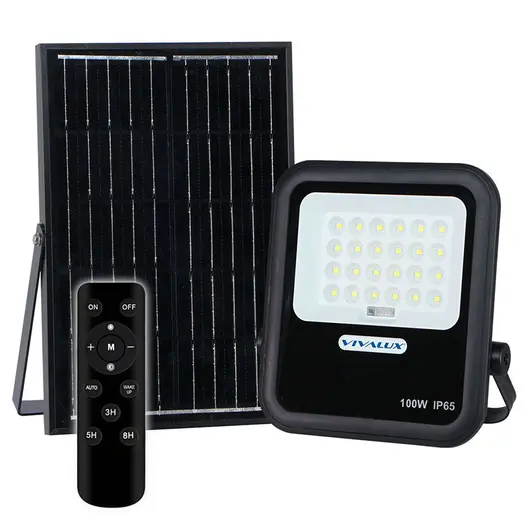 LED прожектор Vivalux със соларен панел  100 W, 6400 K, черен, Hector Solar LED