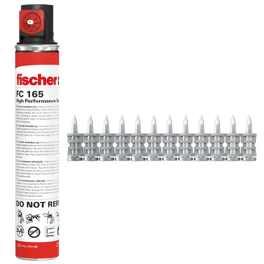 Гвоздеи за такер Fischer с флакон газ  за бетон, 2.6x40 мм, гладки, поцинкована стомана, 1008 бр., DFN 40