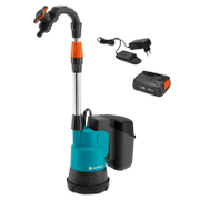 Помпа потопяема Gardena акумулаторна за дъждовна вода  с 1 батерия и зарядно, 2 м3/ч, 20 м, Rainwater Tank Pump 2000/2 18V P4A - product - 080 GRD 782