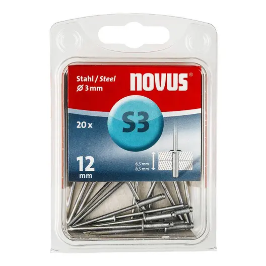 Попнит Novus стоманен със стандартна периферия  20 бр./опак., ф 3х12 мм, Type S3