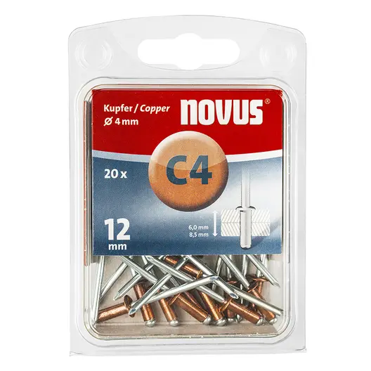 Поп нит Novus меден със стандартна периферия  20 бр., ф 4x12 мм