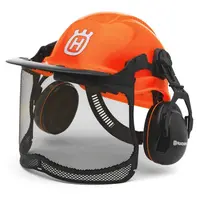 Каска Husqvarna противоударна с антифони и метална защитна мрежа оранжева, Functional