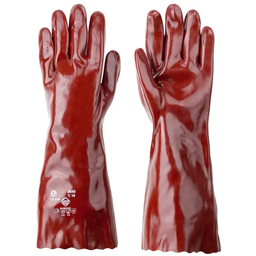 Ръкавици Coverguard PVC  размер 10, 400 мм, тъмночервени, Eurochem 3640