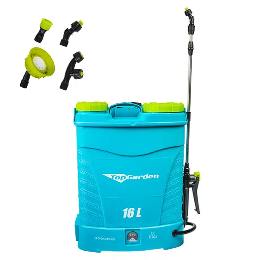 Гръбна акумулаторна пръскачка TopGarden  с 1 батерия и зарядно, 16 л, 12 V, 8 Ah, 5.5 bar, TG03